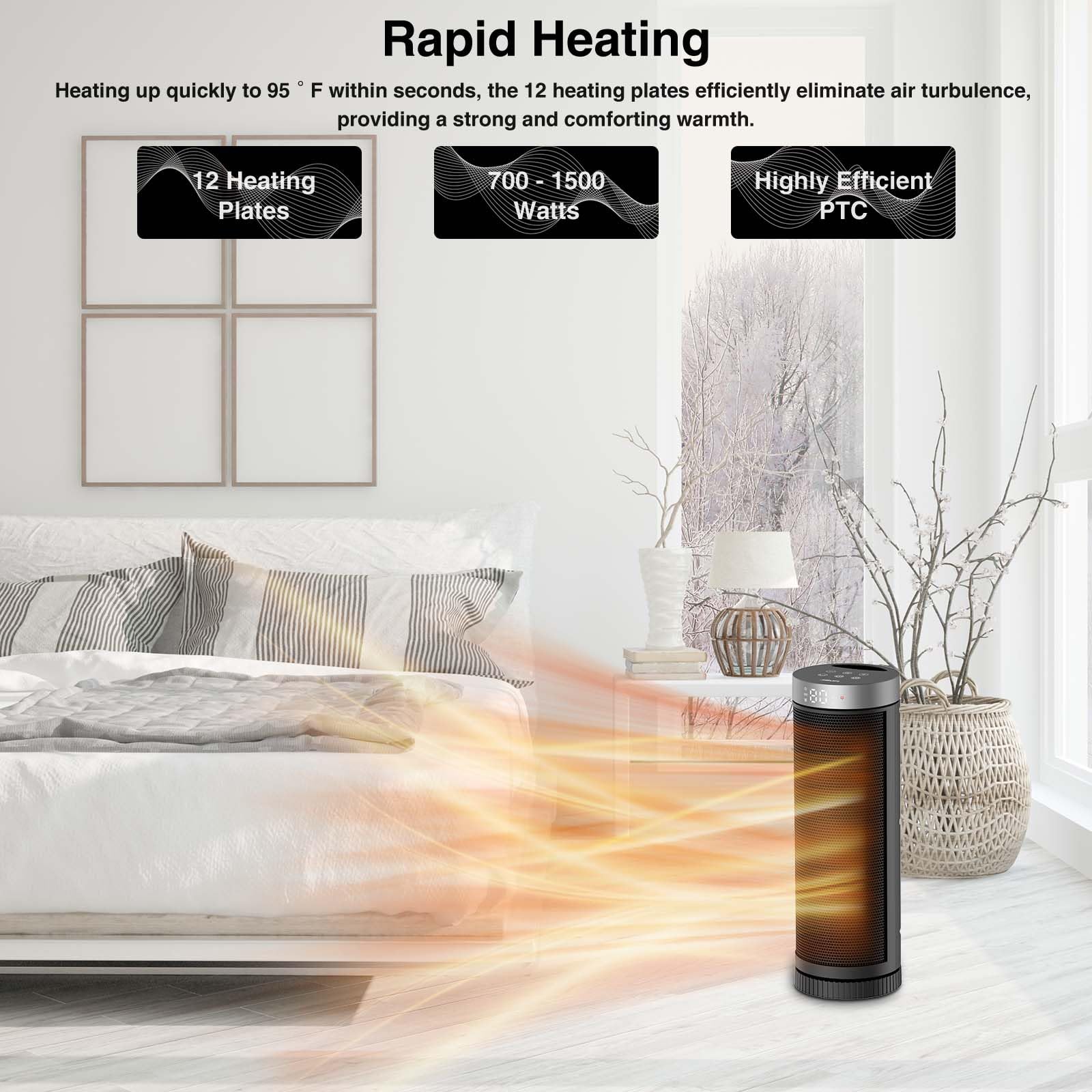 Ceramic Space Heater, Portable Indoor Heater with Remote Control, Three Heating Modes, Overheat and Tip-Over Protection, Suitable for Home, Bedroom, and Office Indoor Use