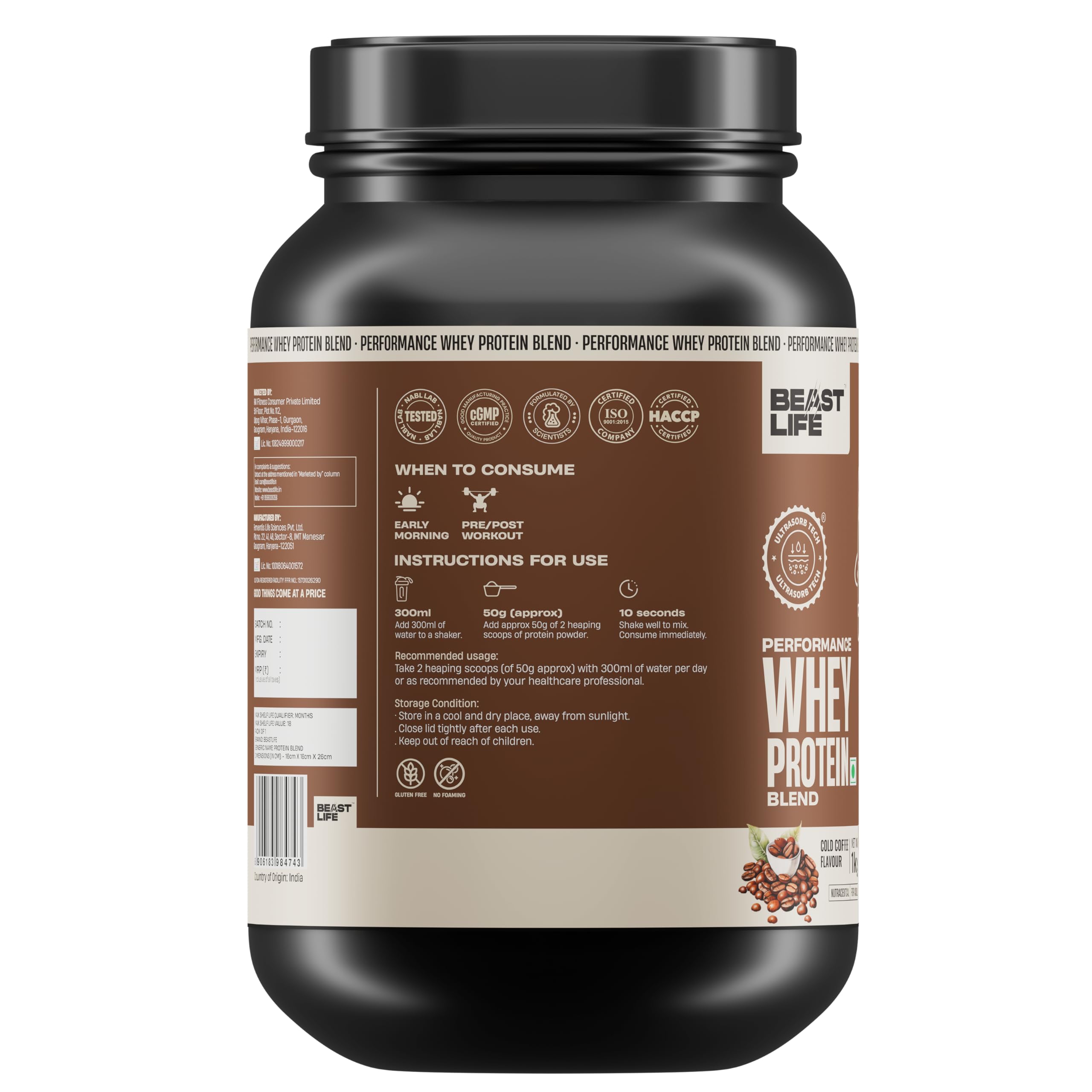 BeastLife Performance Yeast Whey Blend | 34g Protein | 5.7g BCAA | 1Kg | Cold Coffee | Muscle Growth & Recovery | Easy to Digest with Ultrasorb Tech | Smooth & Easy to Mix | Contains Whey Protein Concentrate & Yeast Protein — Amazon image 9