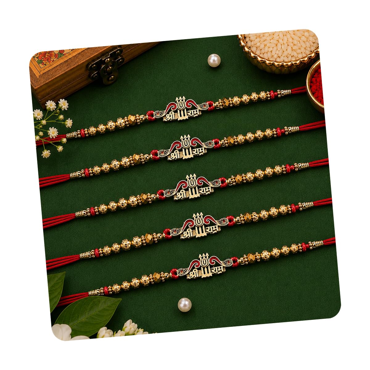 Shri Ram Rakhi for Brother Set of 2 | Religious Rakhi for Bhai, Bhaiya, Elder Brother | Beads Rakhis with Roli Chawal Combo-image-9