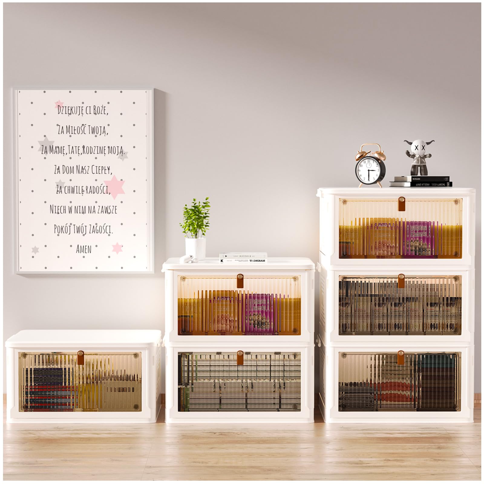 23Qt Storage Bins 3 Tier, Stackable Storage Bins With Lids, Collapsible Plastic Closet Organizers and Storage, Storage Containers Organizer for Bedroom Living Room Kitchen, Stackable Storage Bins