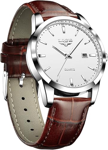 Miniatura 9 de LIGE Relojes para hombre impermeable analógico vestido vintage cronógrafo analógico casual cuero negro acero inoxidable único movimiento de cuarzo