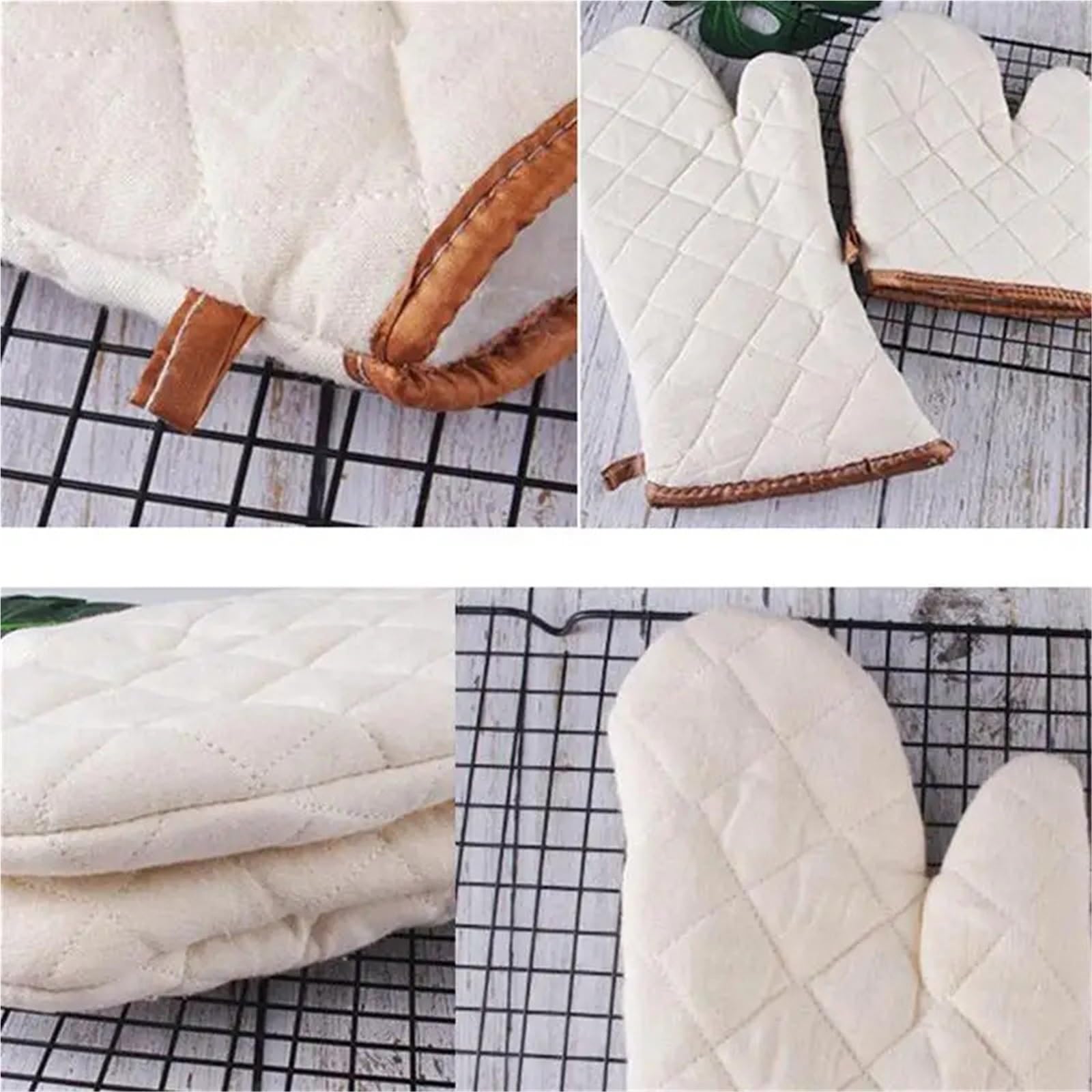 MRKU Gants de Cuisine en Coton Blanc, Lot de 2, antidérapants et résistants à la Chaleur, pour la Maison, Le Restaurant et Les grillades.