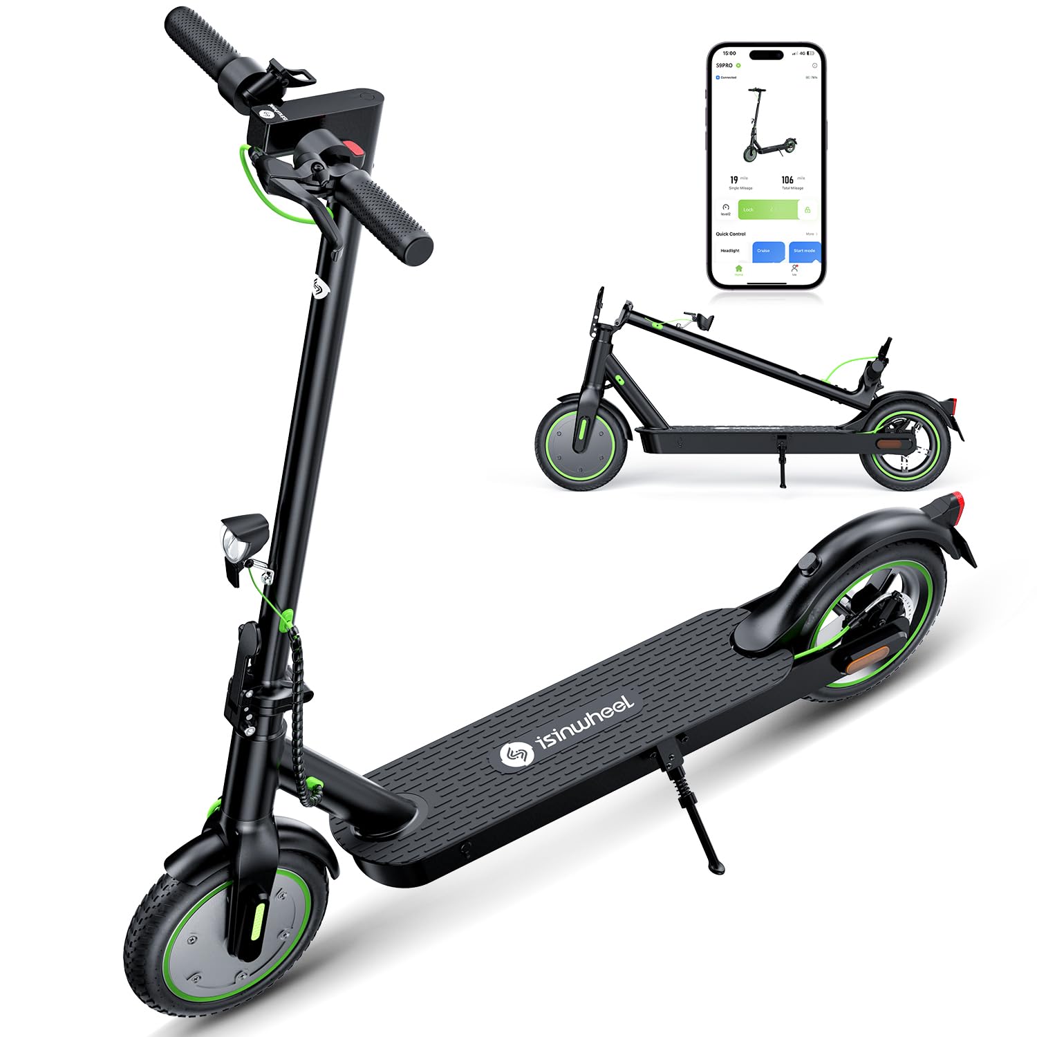 isinwheel S9Pro Trottinette électrique pour Adultes avec autorisation de Circulation routière, Moteur 350 W, Batterie 7,5 Ah jusqu'à 30 km, pneus 8,5", Application et écran LED, pour Adultes
