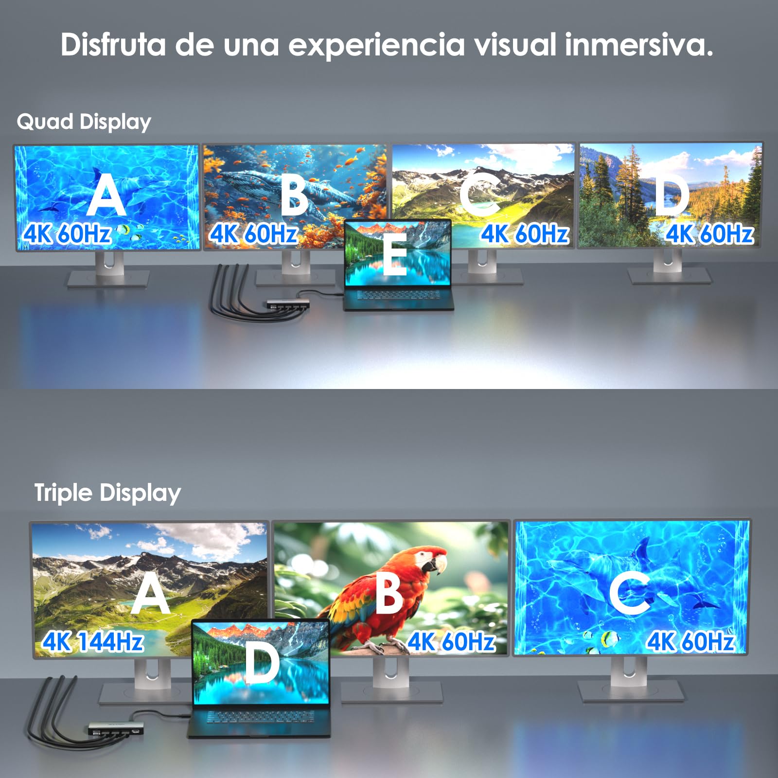 WAVLINK Estación de Acoplamiento USB C, Base para 4 monitores con Doble DP, Doble HDMI, Entrada PD de 100 W, Ethernet 5G, Solo para Sistemas Windows: se Requiere un Host USB 3.2