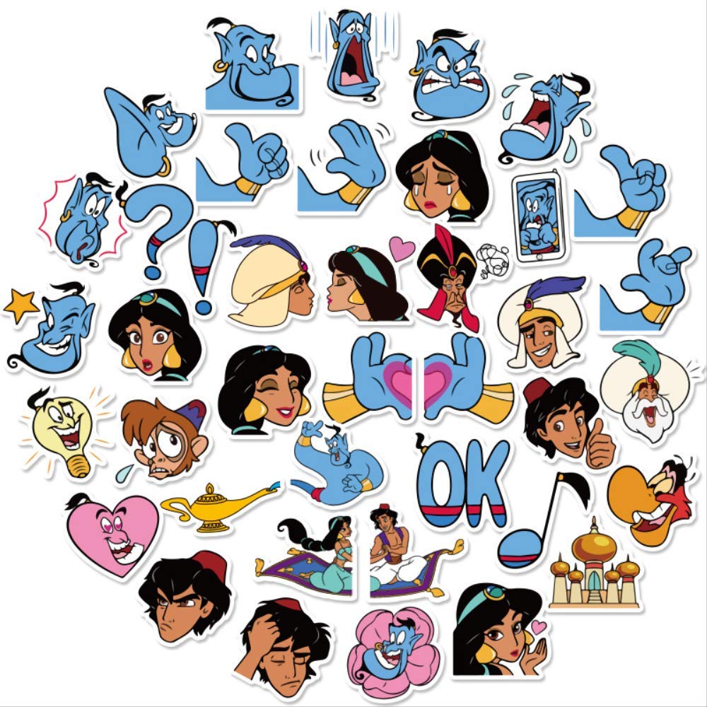 NOBRAND 40 Sheets/Bag Fairytale Aladdin Magic Lamp Sticker Cartoon Expression Stickers Notebook Water Cup Mobile Phone Waterproof Decorative Hand Account Sticker 3.5cm