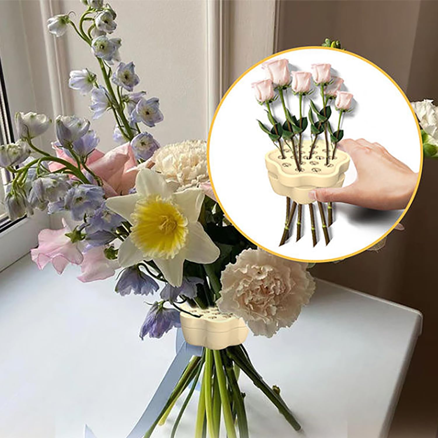 Supporto Spirale per Stelo Fiori - Set di 2, Giallo, Anello Porta Stelo a Spirale, Ideale per Creare Bellissimi Bouquet, per Divertirsi con Le Composizioni Floreali Sempre e Ovunque