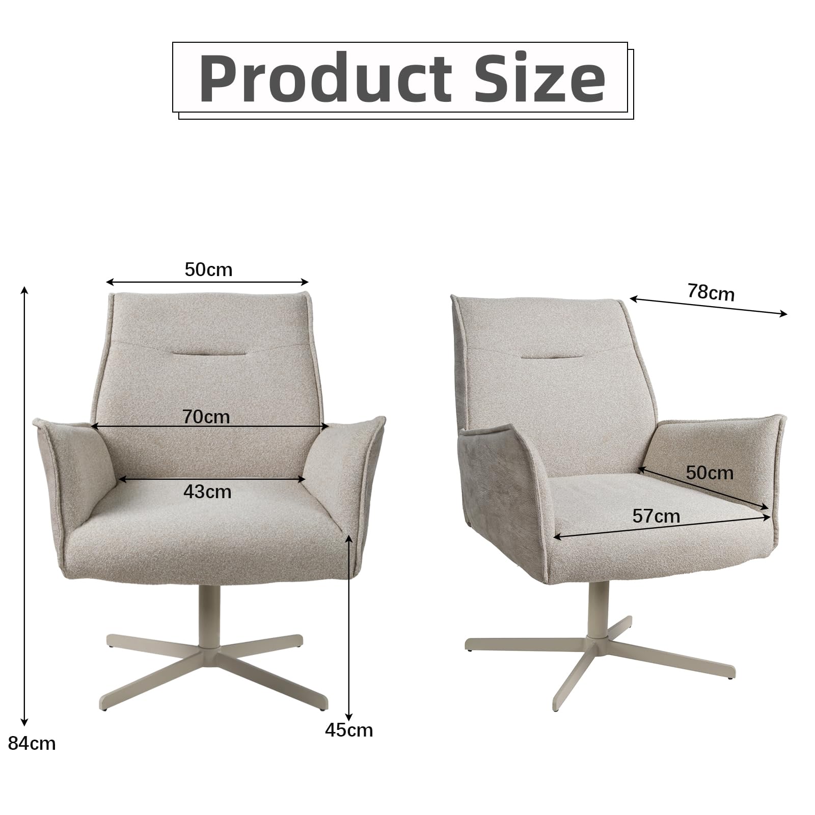 JIEXI Fotel obrotowy, gruba poduszka, fotel akcentowy, krzesła obrotowe 360° do salonu, wysokie oparcie, metalowa podstawa w kształcie litery X, krzesło do sypialni do salonu, sypialni, gabinetu