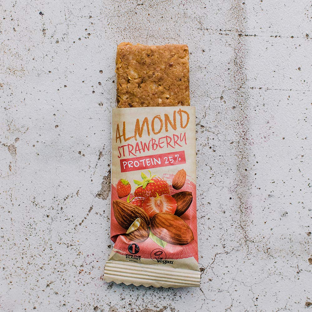 Mulebar – Barre proteine, vegan, 100% naturali, 24% proteine, gusto mandorla fragola, per una migliore recupero dopo lo sforzo