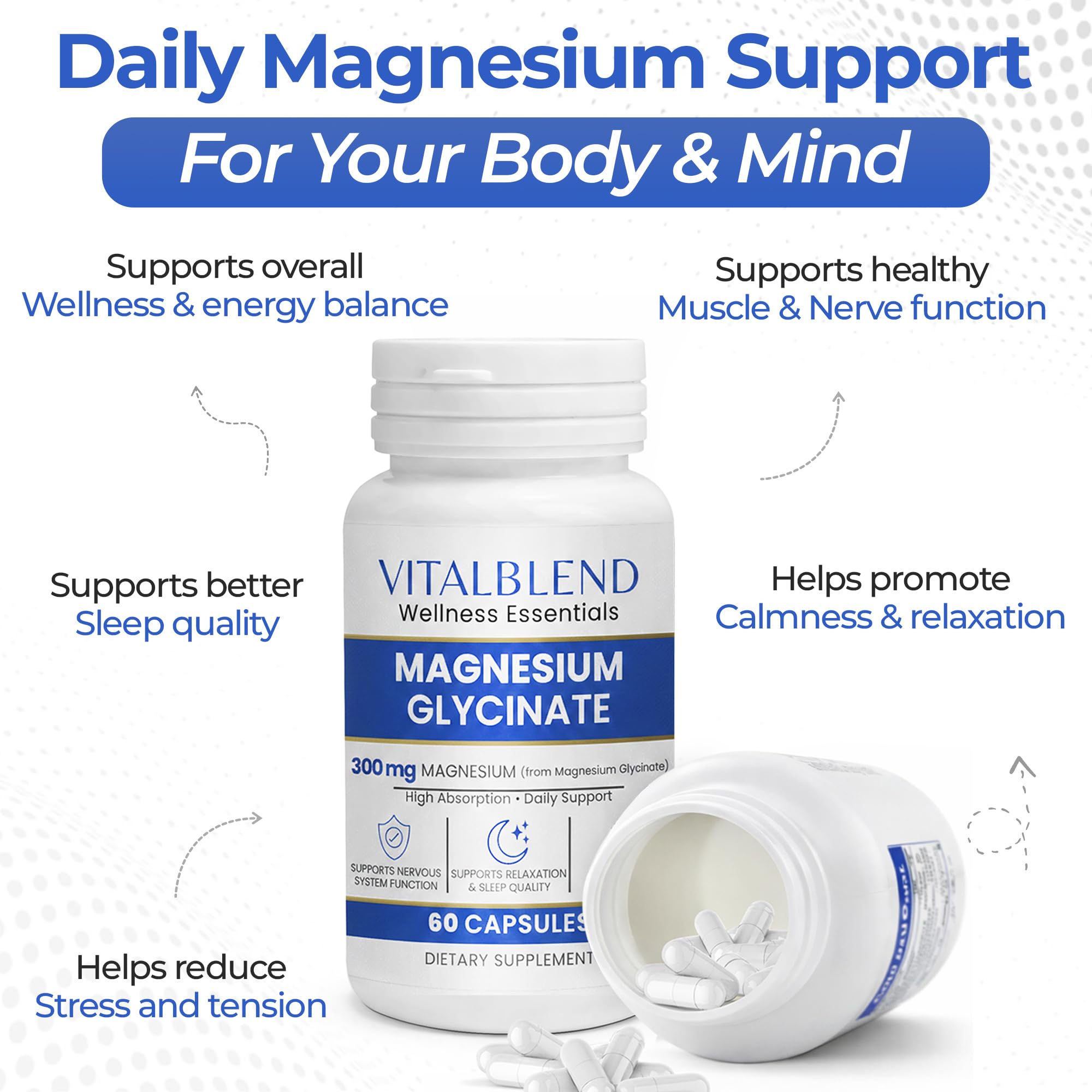 Magnesium Glycinate 300mg Capsules – Chelated Magnesium Supplement for Sleep, Relaxation & Muscle Function Support – Gentle on Stomach, Non-GMO, Lab Tested, 60 Capsules — Amazon image 3