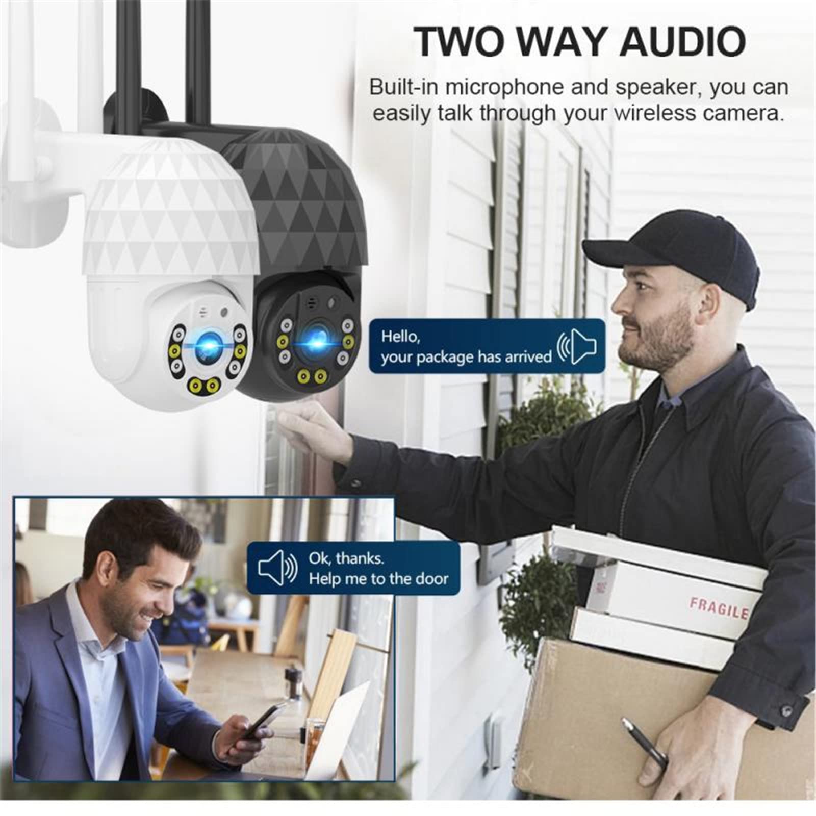 Caméra de sécurité Outdoor, 8 LED IP Caméra IP 2MP WIFI Vidéo Surveillance Vidéo Caméra de sécurité Vidéo Outdoor CCTV sans fil 1080p Détection de mouvement P2P