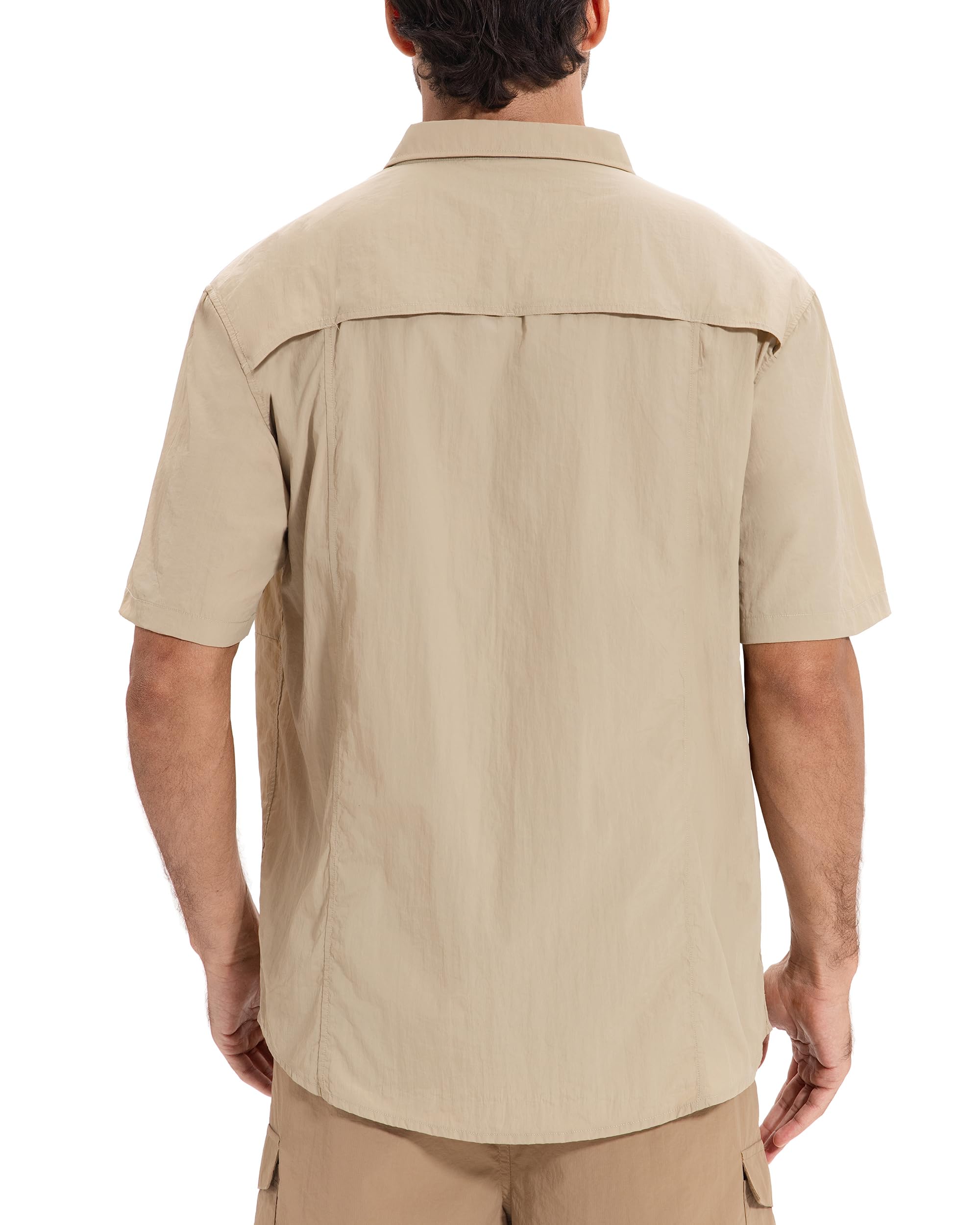 AMZSPORT Camicia da Uomo Funzionale A Maniche Traspirante con Bottoni Escursionismo Outdoor Protezione UV per Esterni, Sport, Tempo Libero, Pesca