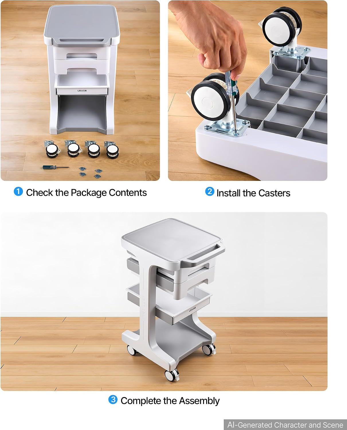 VEVOR Medical Cart 110.23 lbs Max Load Medical Trolley Cart with 2 Drawers