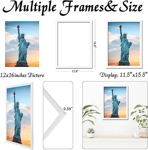 Miniatura 3 de OMAIGAR Marco de fotos de 12 x 16 pulgadas para póster de 12 x 16 pulgadas, certificado de lienzo de fotos, blanco, de alta transparencia, para