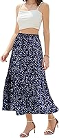 Abaadlw Women's Maxi Skirt with Pockets - High Waisted Flowy Midi Length Casual Tiered Skirt for Holidays