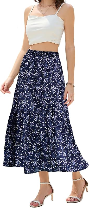 Maxi Skirts for Women with Pockets Long Midi Length Casual Skirt for Holiday