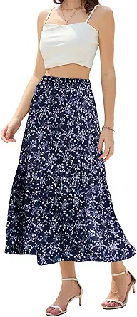 Maxi Skirts for Women with Pockets Long Midi Length Casual Skirt for Holiday