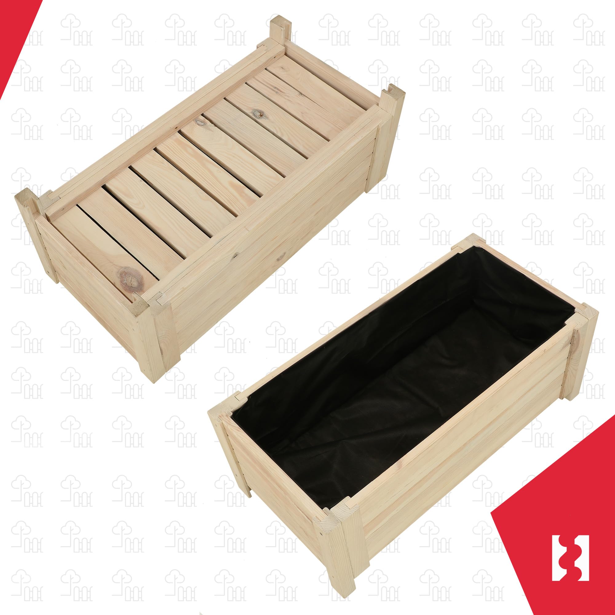 KOTARBAU® Jardineras Exterior - Macetas Exterior - Madera de Pino - 79 x 39 x 30 cm - Rústico - Macetero Rectangular - Grande - Macetero con Patas - con Velo Antimaleza - Decorativo