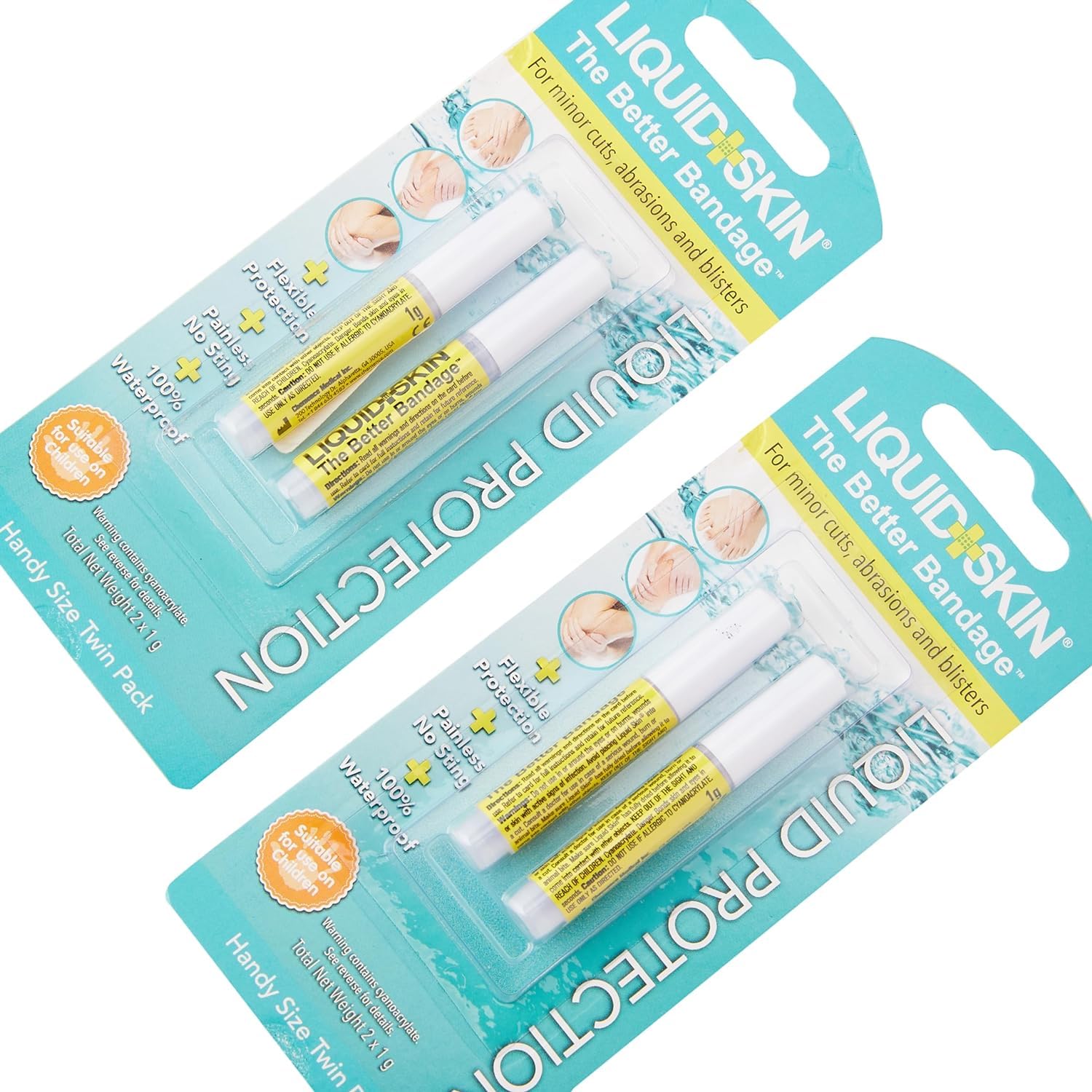 Liquid Plaster - Waterproof Liquid Bandage for Small Cuts, Wounds, Cracked Skin - Promotes Faster Natural Healing - No Sting, Non-Burning, Safe for Kids Formula - Pack of 2 x 1g Pipettes