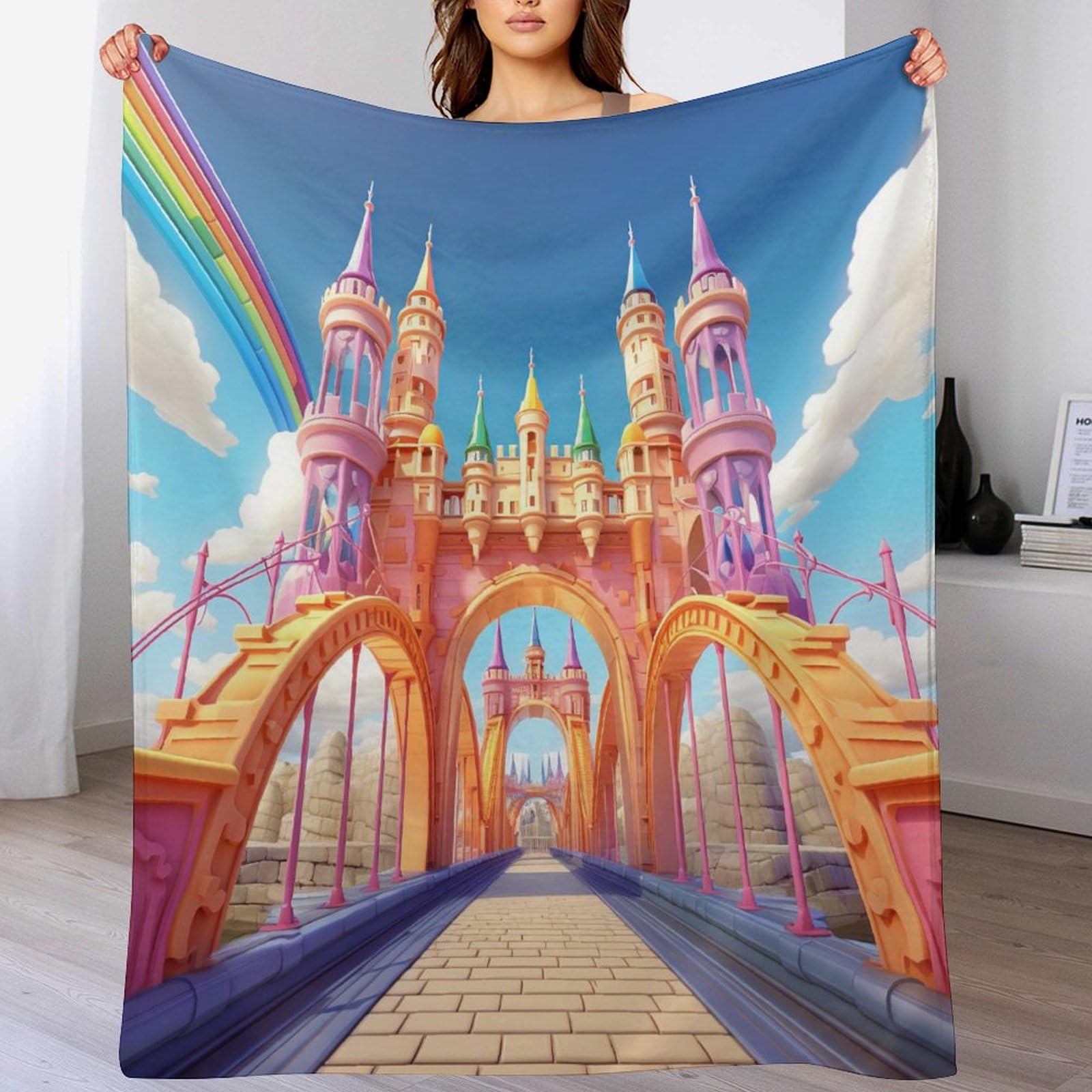Couverture Polaire Arc-en-Ciel en Flannel 140x180cm pour Lit et Canapé