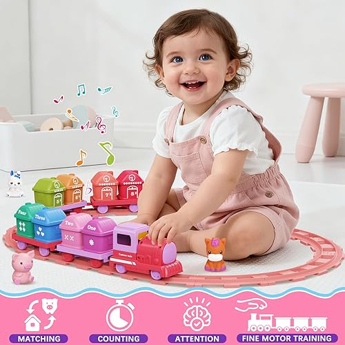 Miniatura 4 de Juego de tren para niños pequeños, juguetes preescolares para niñas, juego de tren eléctrico Montessori aprendizaje a juego y clasificación, juguete