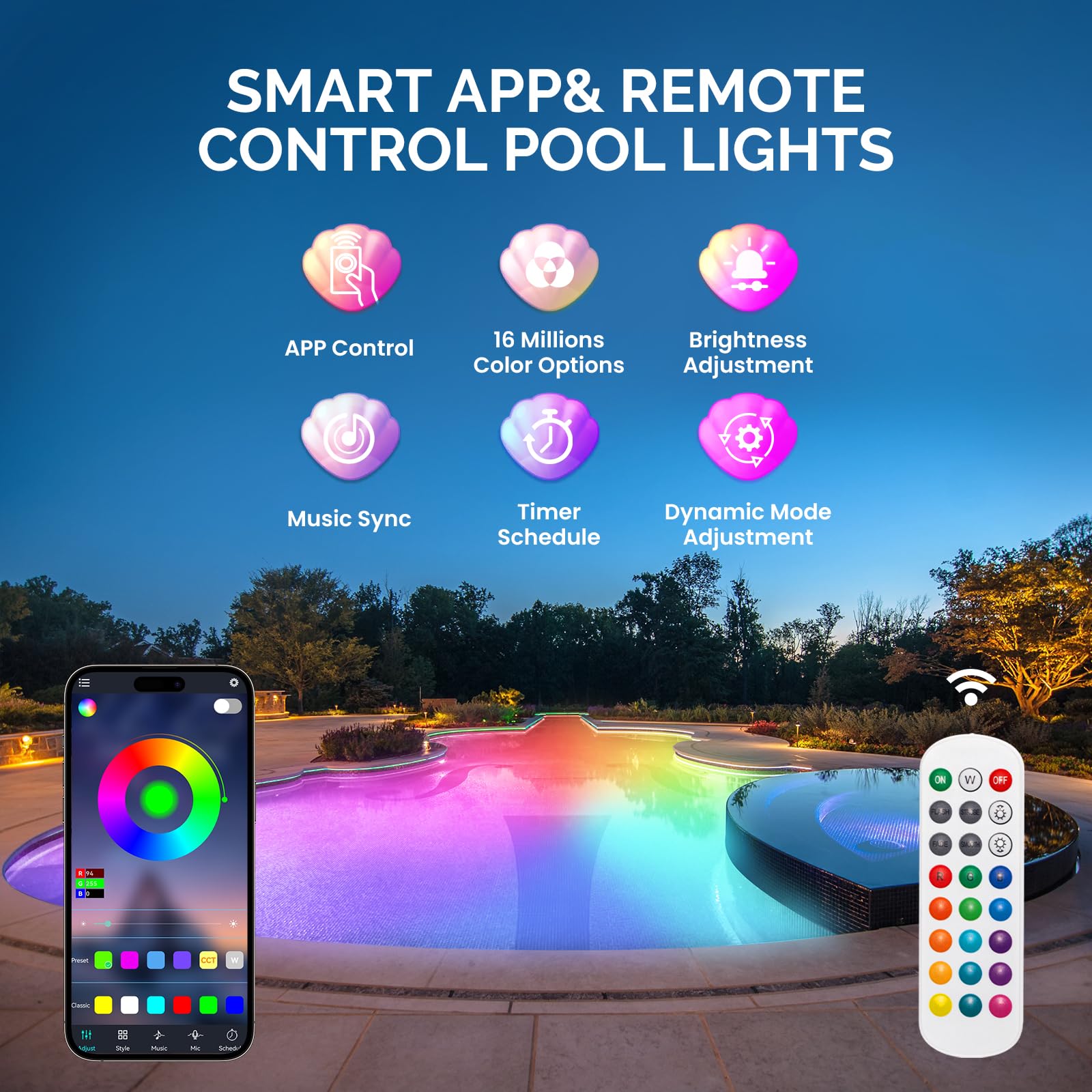 LOFTEK Pool Lights with APP Control, 10W RGB Underwater Submersible LED ...