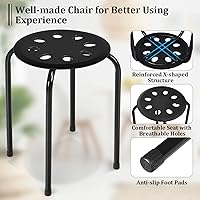 Vista 6 de COSTWAY Paquete de 6 taburetes redondos apilables de plástico, 17.5 pulgadas de altura, taburetes de decoración de aula escolar con marco de metal