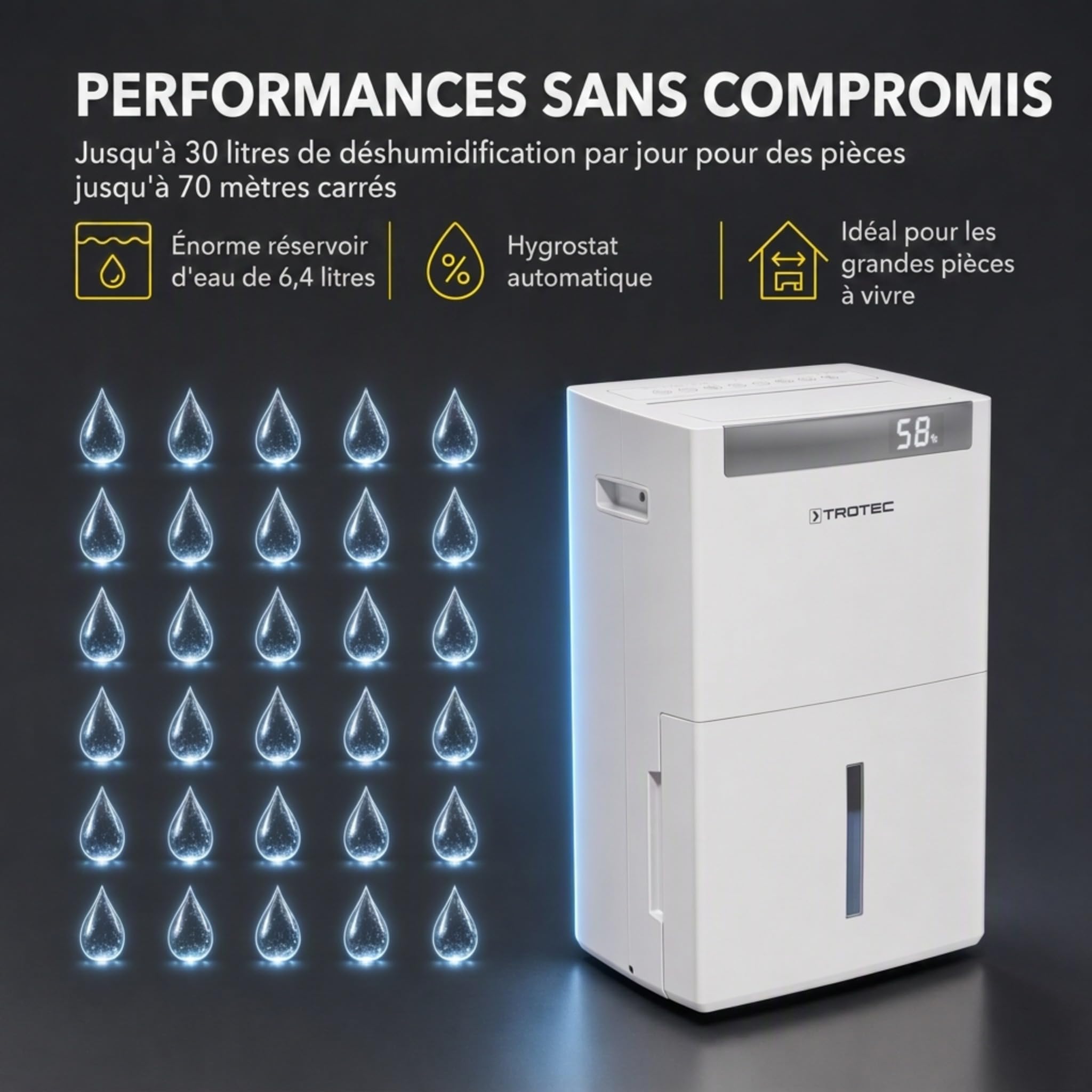 Trotec TTK-I 110 E Déshumidificateur connecté WiFi 35 L/24 h jusqu’à 110 m²