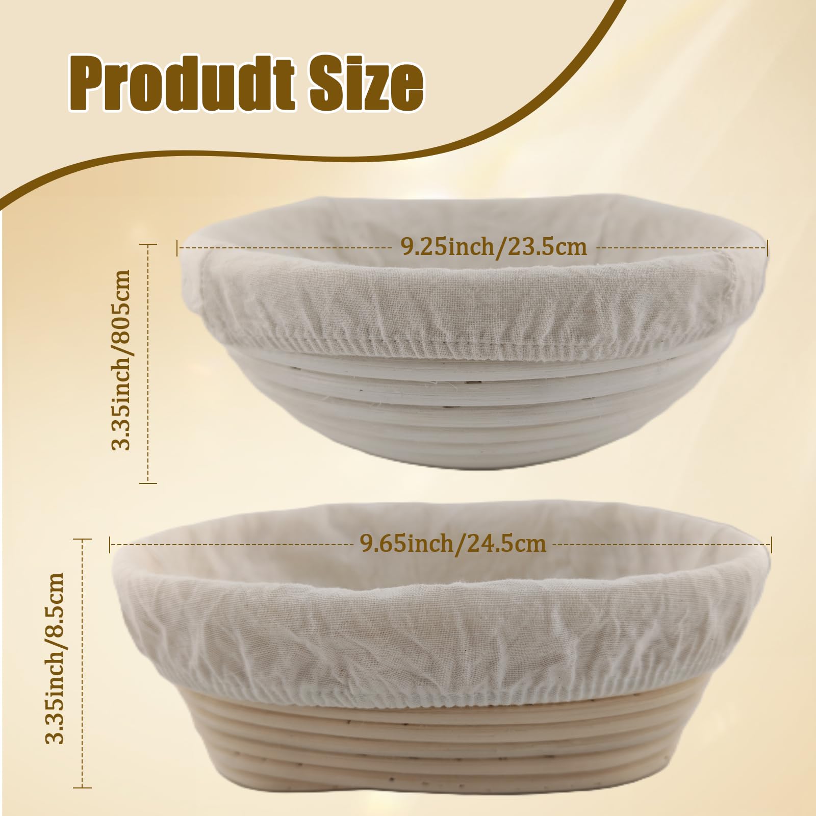 Ensemble de panier à pain rond et ovale, rotin 100 % naturel, kit de fabrication de pain au levain avec doublure en tissu, lame, fouet à pâte, grattoirs et brosse. Kit de démarrage au levain
