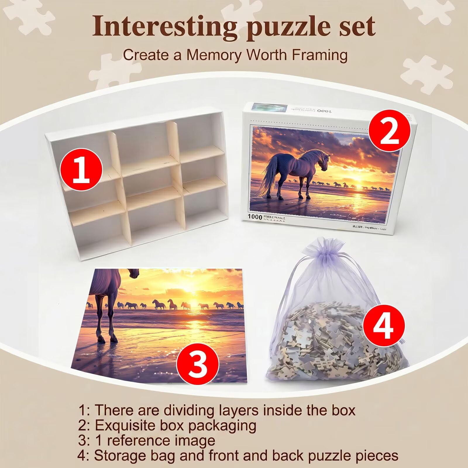 playa caballo Puzzle de 6000 Piezas, Juego de Mesa Familiar de Madera - Rompecabezas Adultos para Toda La Familia, Rompecabezas Educativo DIY y Antiestrés - Con mapa de referencia, 179 x 105 cm f0-269