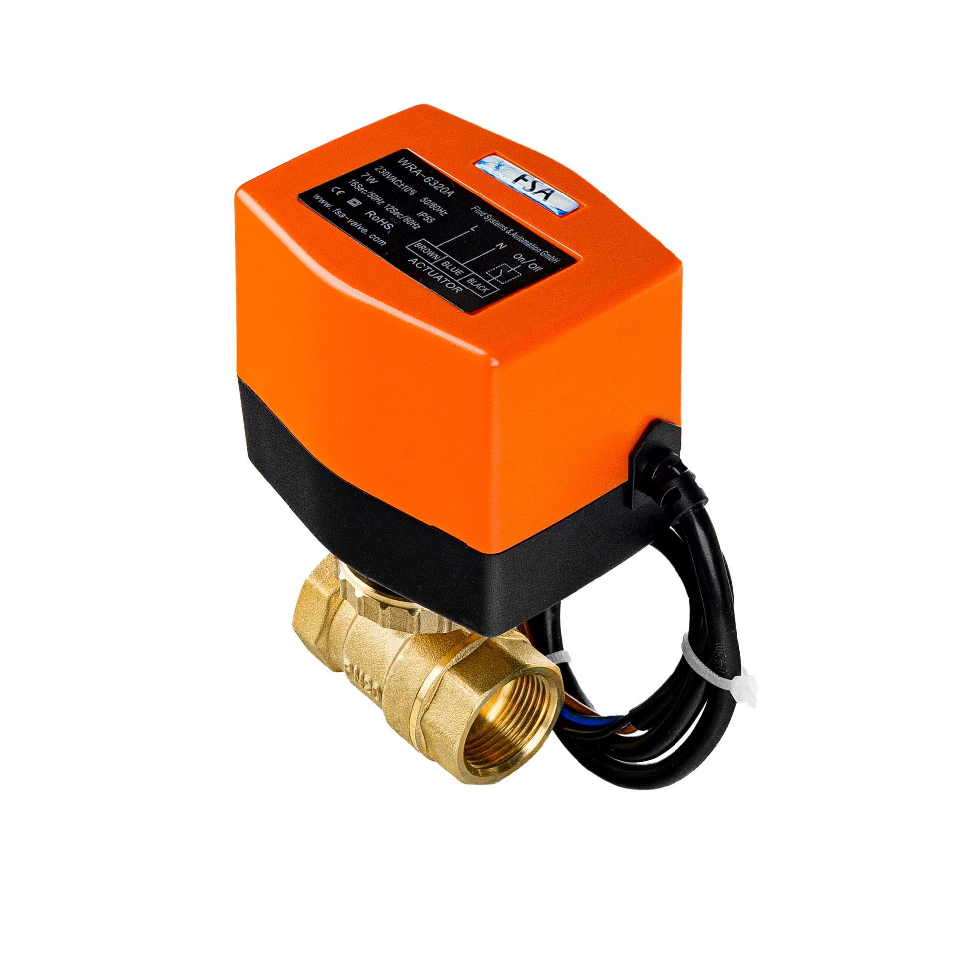 FSA Conjunto de válvula motorizada de bola en latón de 3/4" 230V AC con tuerca de apertura/cierre en latón