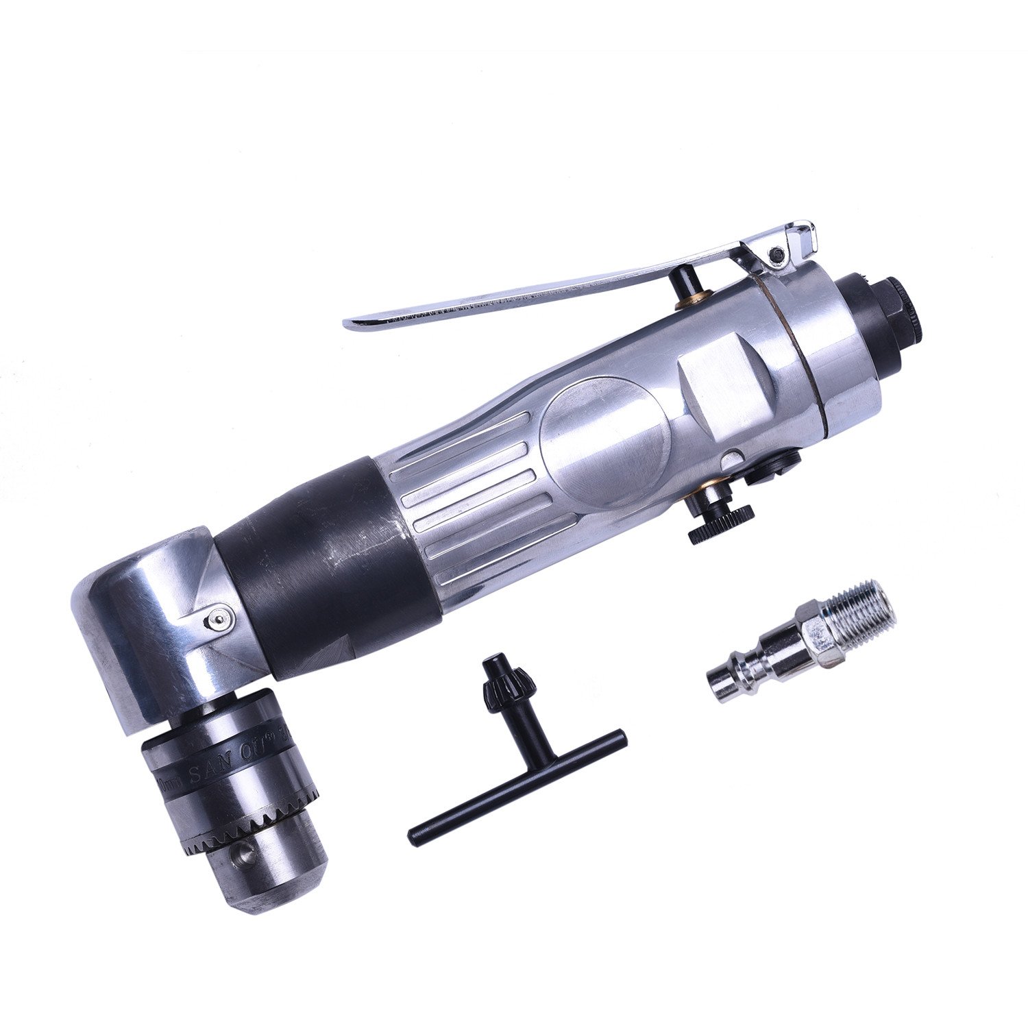 Umkehrbar Winkelbohrmaschine Druckluft 1.5-10 mm （3/8"), Leerlaufdrehzahl: 2000rpm, Winkelbohrer mini Silber