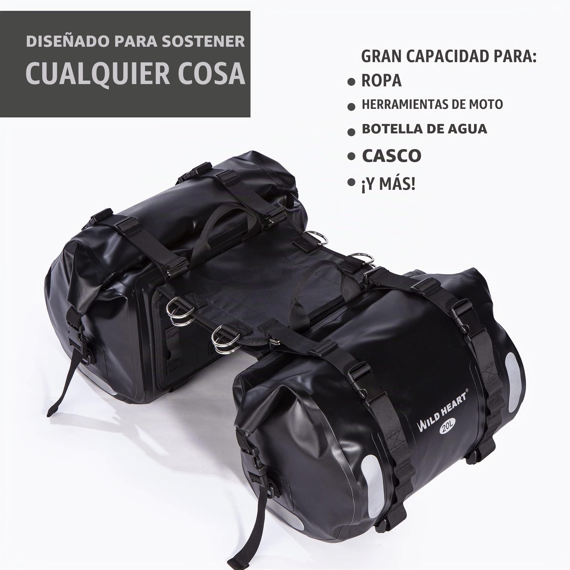 Wild Heart Bolsa Impermeable para alforjas de Motocicleta, 40 L, Bolsa Lateral para Motor (Negra)