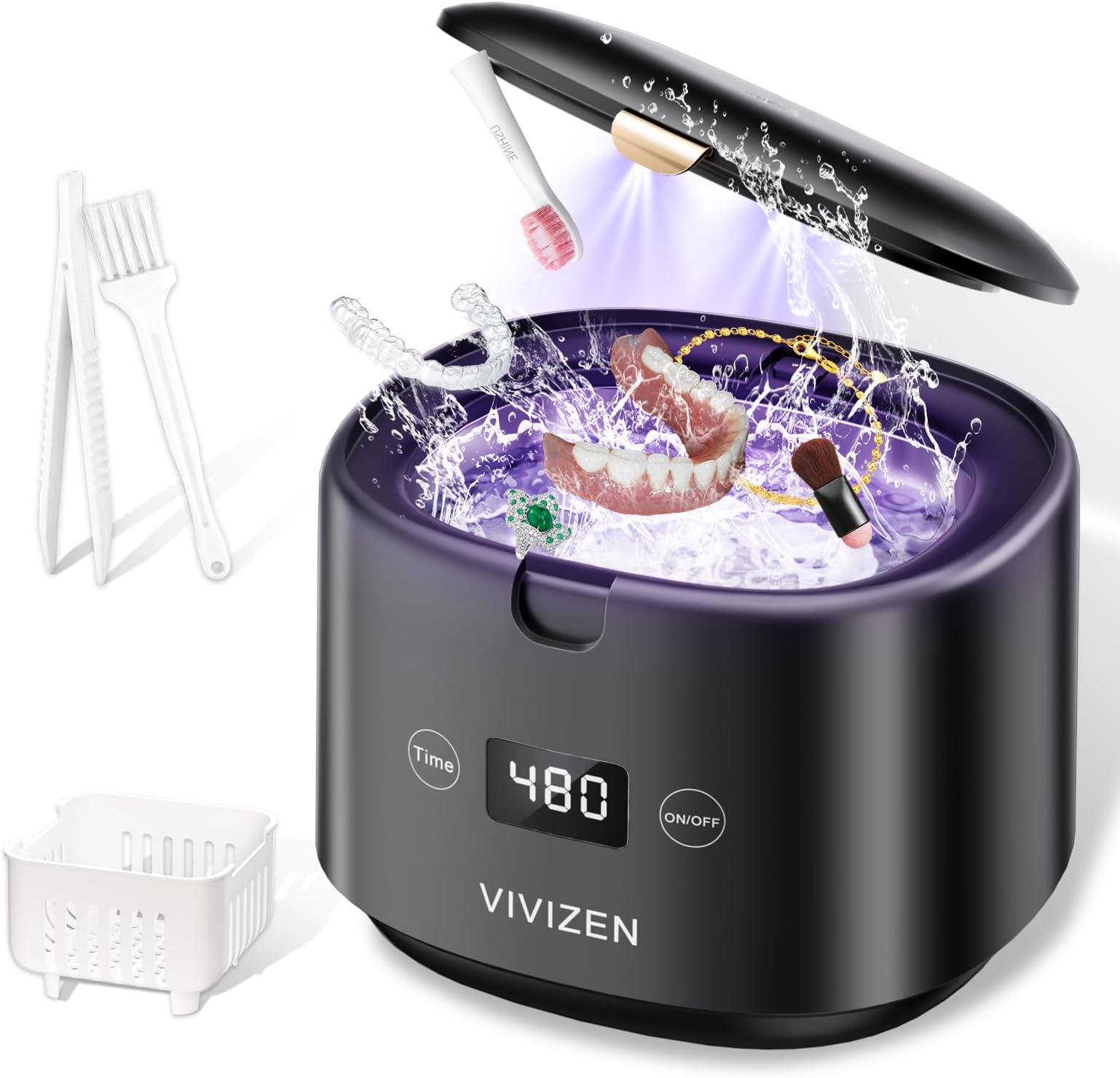 Ultrasonic Retainer Cleaner, Sonic Dental Cleaning Pod, Portable 30W/45kHz Machine for Aligners, Braces, Mouth Guards, Jewelry