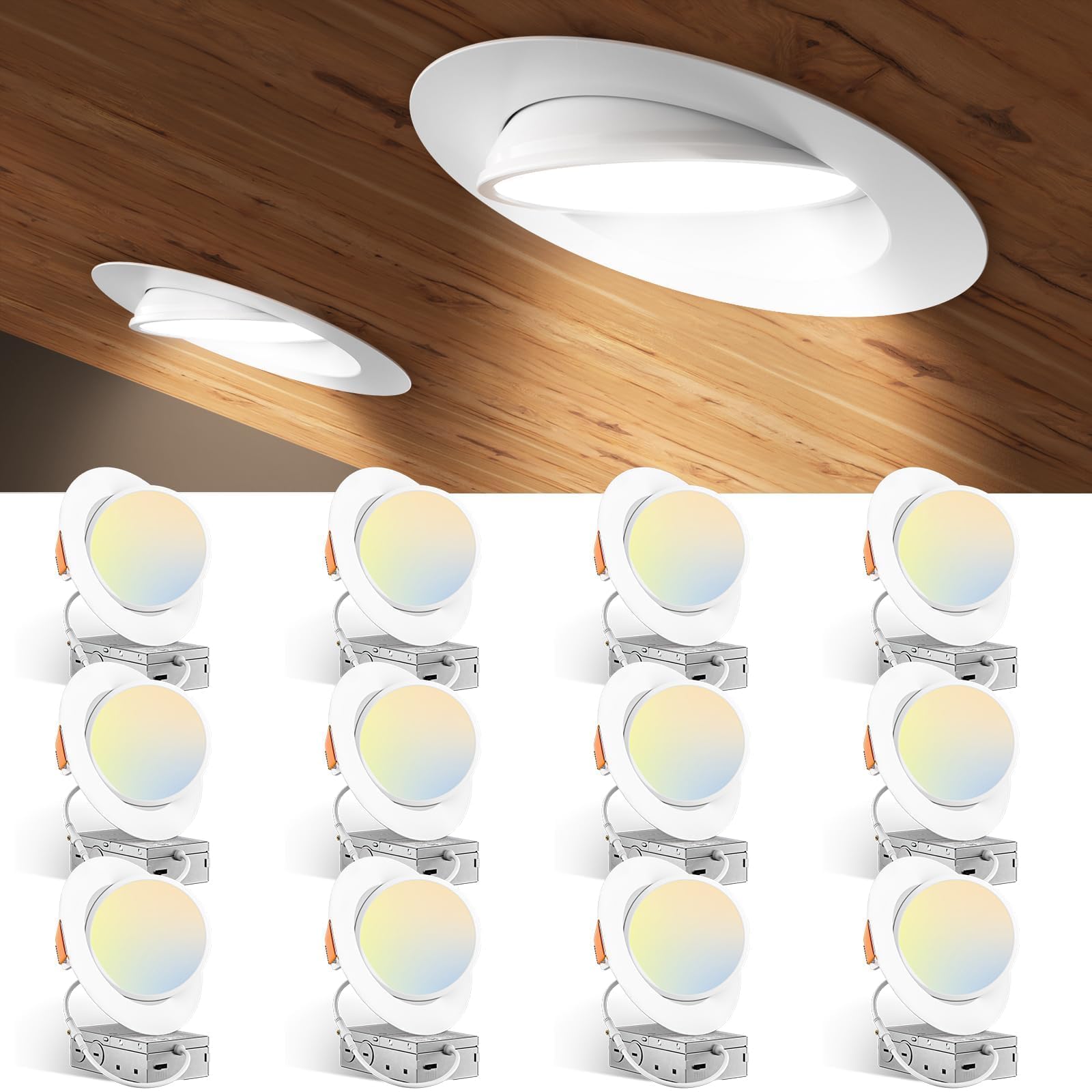 Amico 12 Pack 6 Inch 5CCT Gimbal LED Recessed Ceiling Light, 360