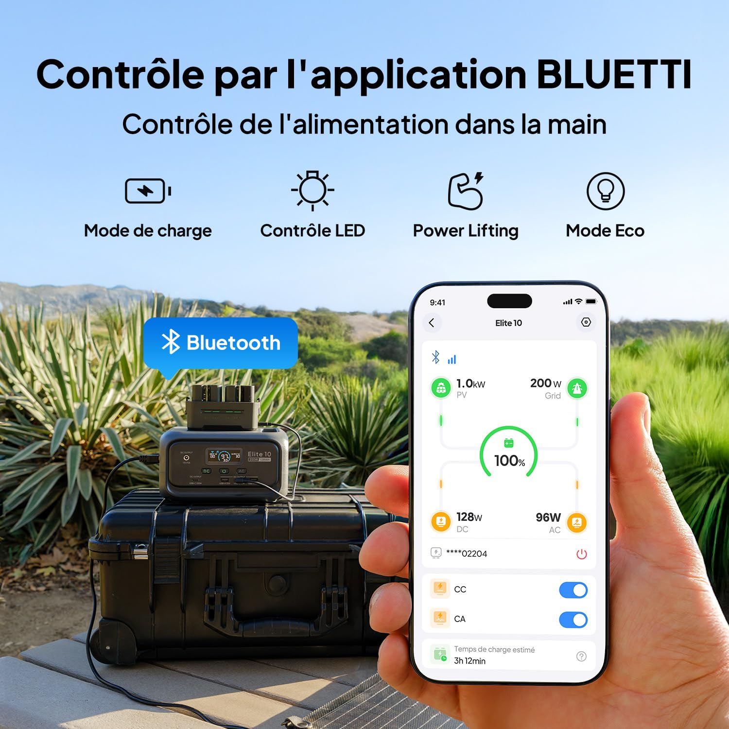 BLUETTI Elite 10 128Wh & 200W Prise CA Générateur Électrique Portable | Batterie LiFePO4, recharge solaire rapide. Idéal pour camping, alimentation de secours domestique et vacances.