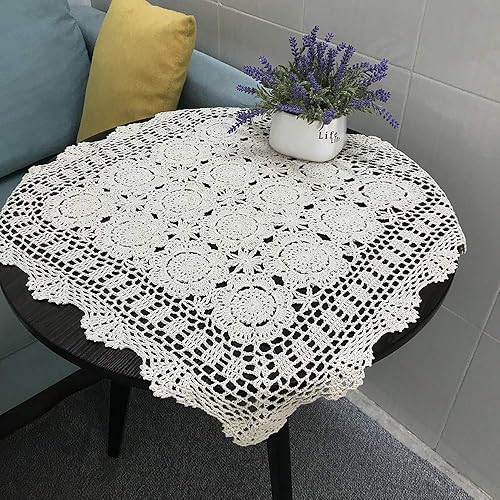 Vista 19 de Hetao Mantel cuadrado de ganchillo 100% algodón hecho a mano, manteles de encaje, color beige, 19 pulgadas