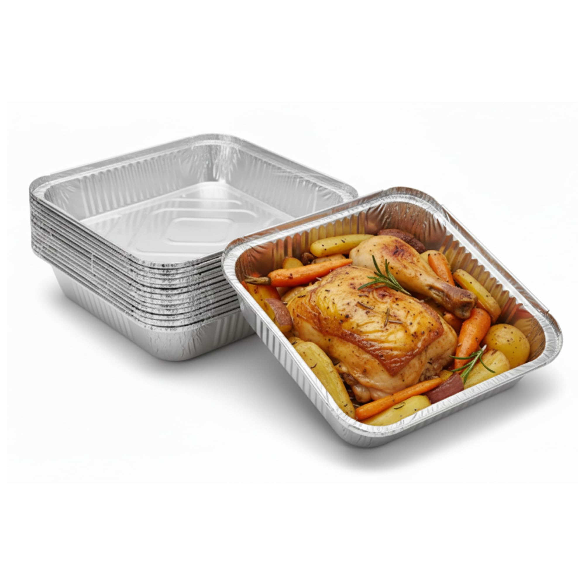 M1SS Aluminium Foil Food Containers with Lids – Square Foil Trays – Disposable Takeaway Tins for Meal Prep, Baking, Catering & Freezer Storage – Pack of 30 (1500 ml)