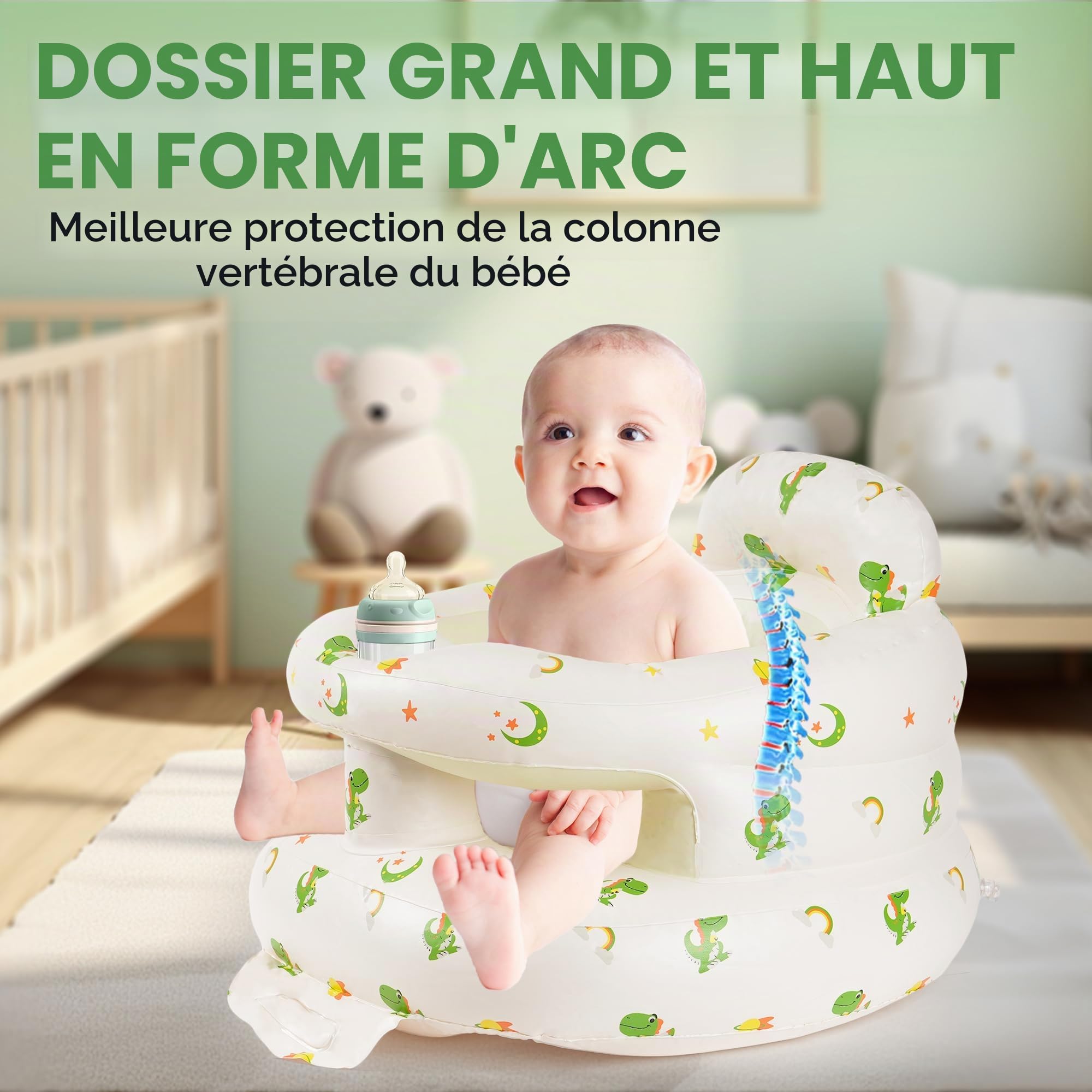 Chaise gonflable bébé 3 mois+ pompe intégrée apprendre s'asseoir douche camping