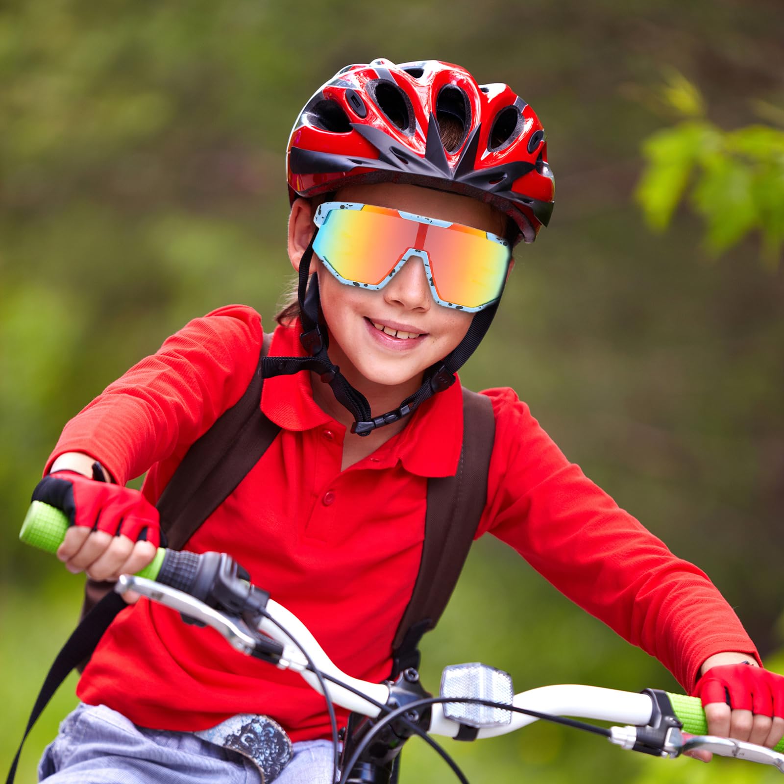 Occhiali Sole Sportivi Polarizzati Occhiali Ciclismo Bambino Protezione UV400 occhiali Bici Bambino 5 ai 16 Anni per Ciclismo Tennis Rugby Corsa Sport All'aperto