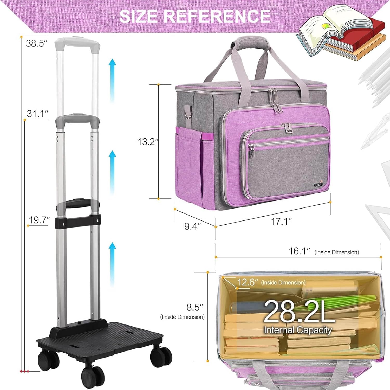 Rolling Teacher Bag with Detachable Dolly Multifunctional Rolling Briefcase Wheeled Bag for Work,Teaching,Office,Craft