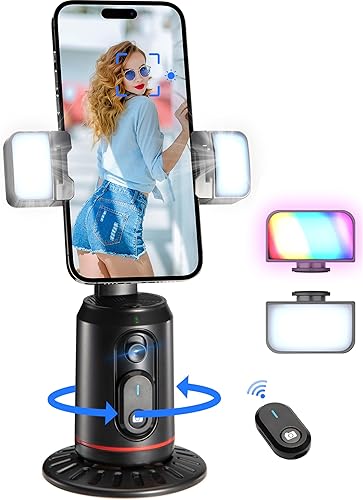 Miniatura 7 de MQOUNY - Soporte para teléfono con seguimiento facial, rotación de 360, soporte para cámara de teléfono inteligente, con control remoto para selfie