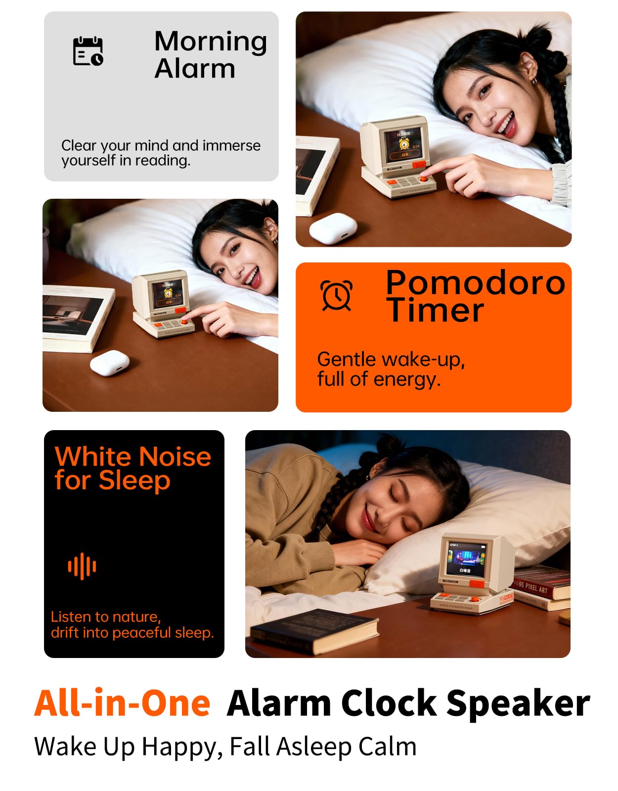 Divoom MiniToo Retro Bluetooth Speaker with Pixel Display, App-Controlled Clock & Alarm, White Noise, Compact Desk Speaker for Travel & Gifts view 3