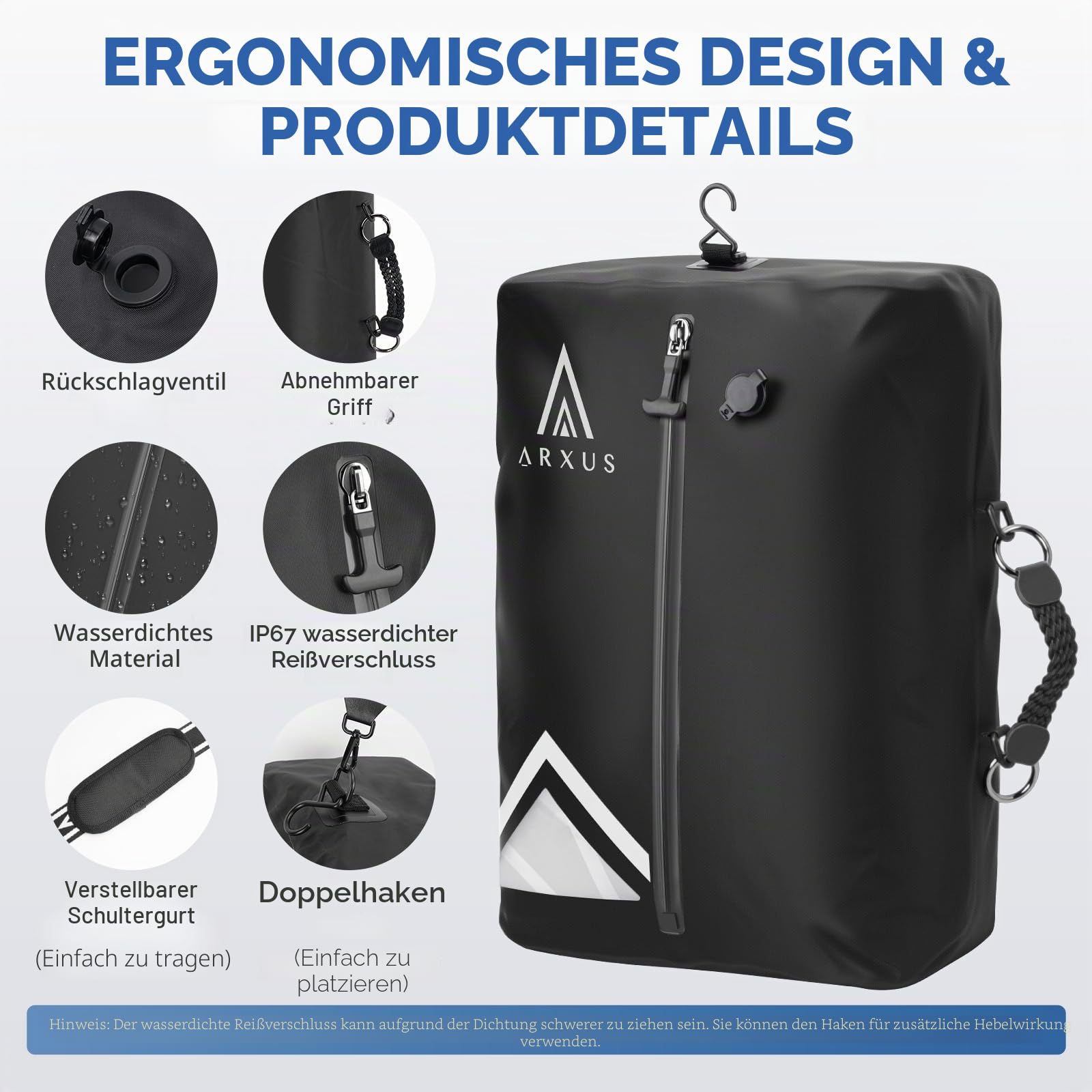 Arxus Vakuumbeutel für Kleidung Reise Packing Cubes Compression Organizer | IP67 Wasserdicht Vakuum Platzsparer mit Abnehmbare Schultergurt für Trolley Rucksack Koffer Organizer