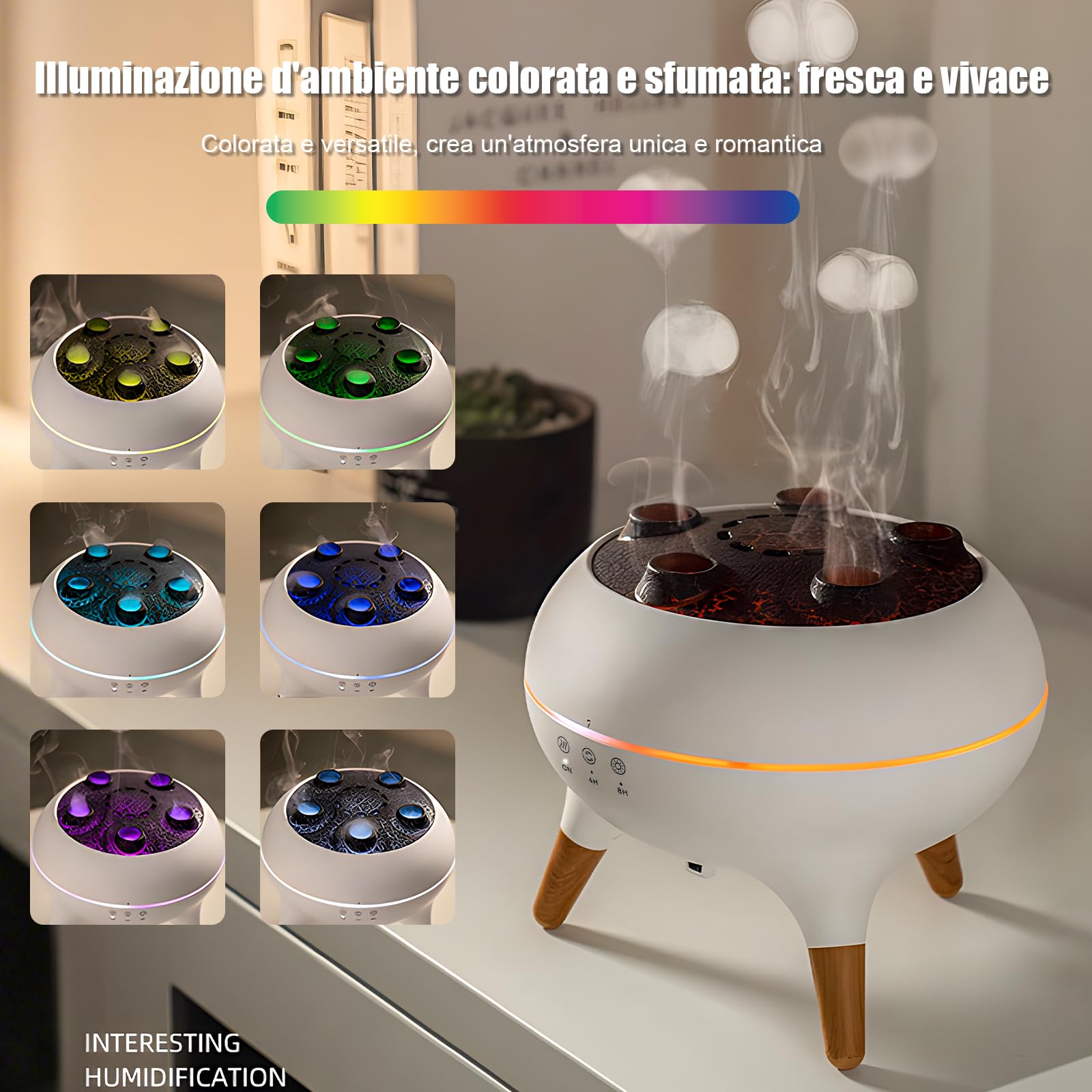 Jellyfish Diffusore di aromi, diffusore di oli essenziali, 250 ml, umidificatore, sincronizzazione musicale, Jelly Fish con luce a 7 colori, telecomando e timer per l'ufficio domestico (bianco)