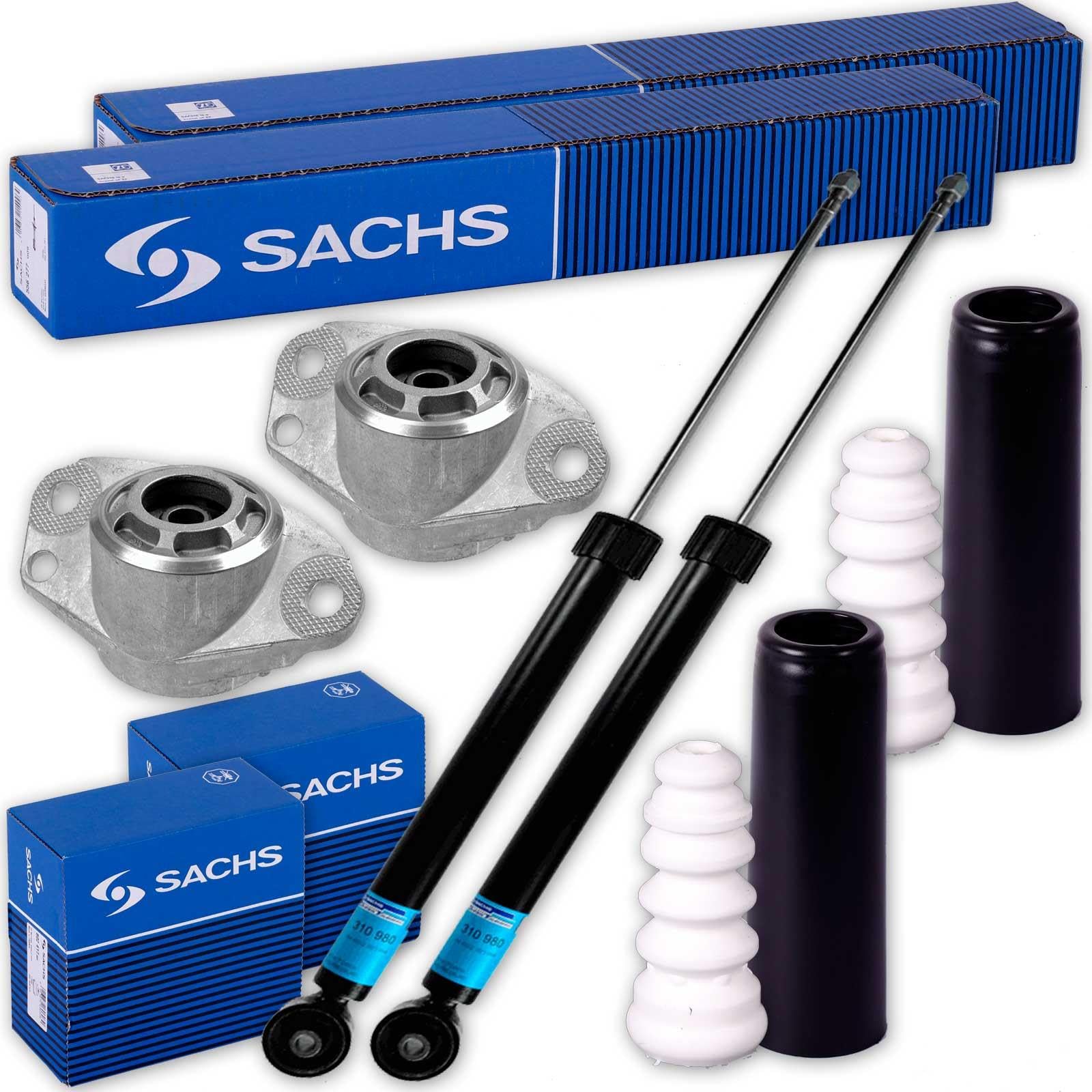 2 SACHS Stoßdämpfer + Domlager + Protection-Kit hinten für Polo 9N + 6R 6C