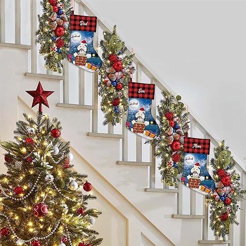 Miniatura 6 de MALIHONG Paquete de 1 calcetín personalizable para perro labrador con sombrero de Papá Noel de búfalo rojo a cuadros copos de nieve, bolsa de regalo