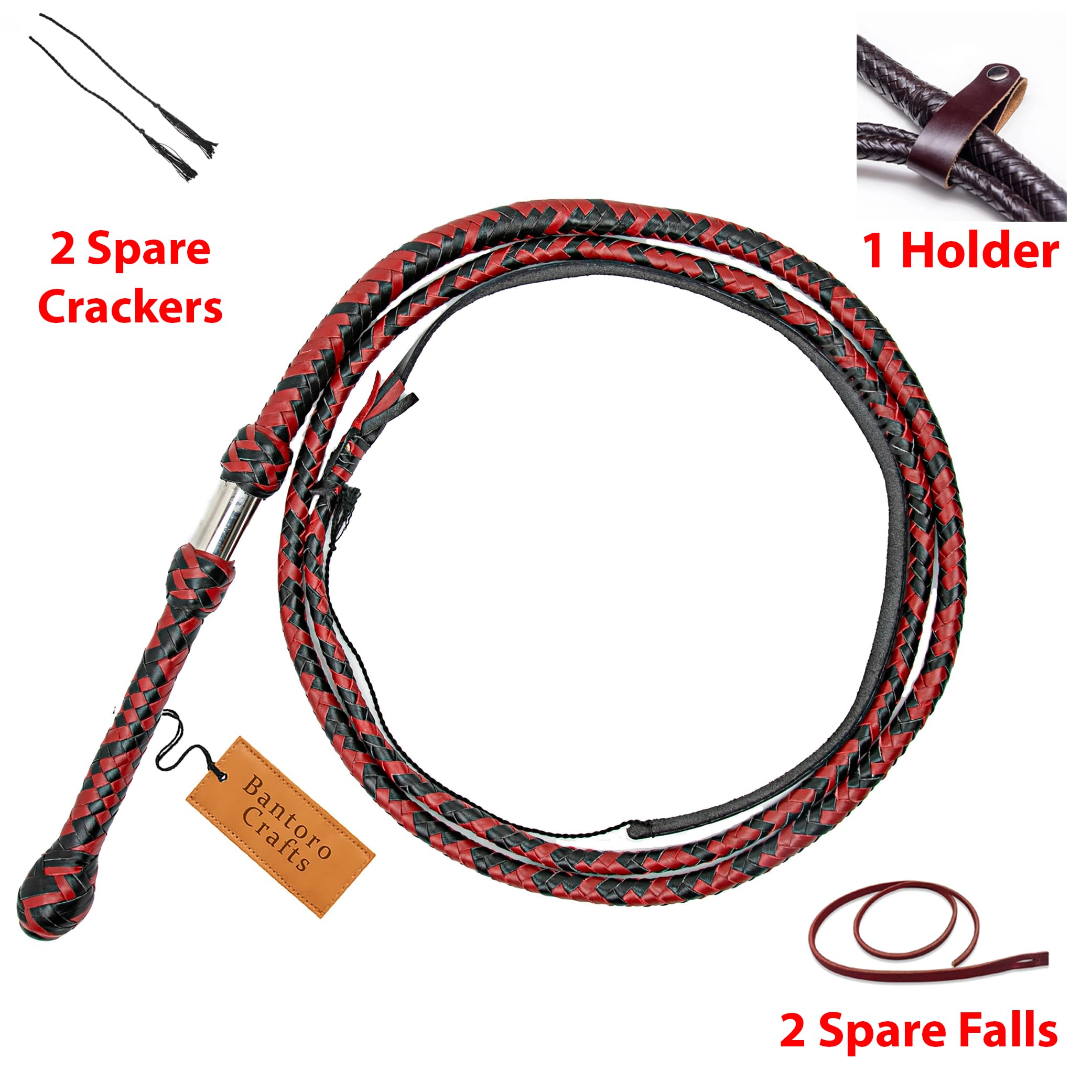 Rosso e Nero Frusta in Pelle di Canguro Bullwhip16 Trecce Fili Pelle Intrecciata Frusta Che schiocca Forte