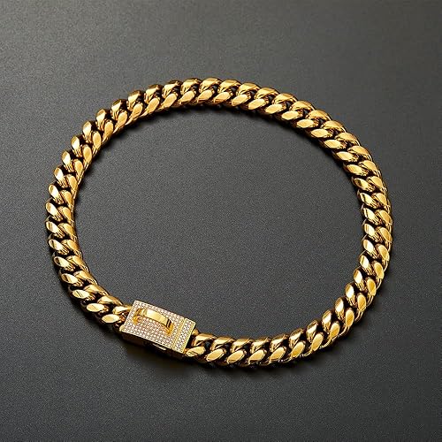 Miniatura 4 de Collar de cadena de oro de acero inoxidable fuerte con bloqueo de circón brillante y etiqueta de identificación, collar de cadena de eslabones