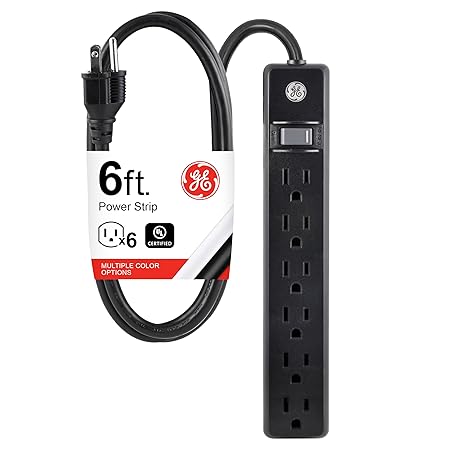 GE 14088 6-Feet Cord 6-Outlet Power Strip, Black