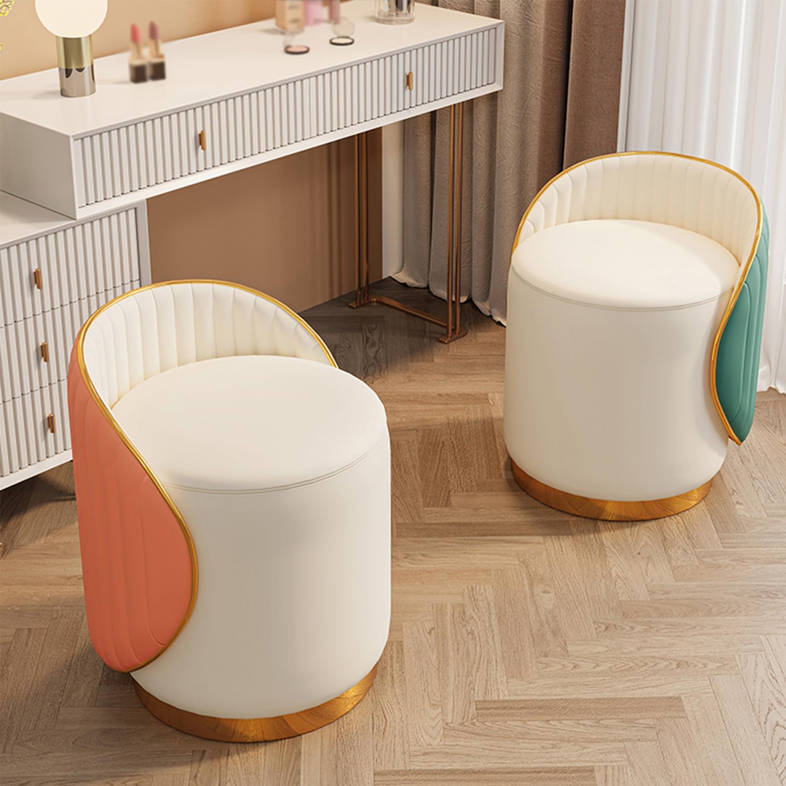 Slish Schminkstuhl, 360° drehbar, gepolsterter Make-up-Hocker mit weichem Leder und Rückenlehne, ideal für Schlafzimmer und Wohnzimmer, stilvolle und bequeme Sitzmöglichkeit, Grau